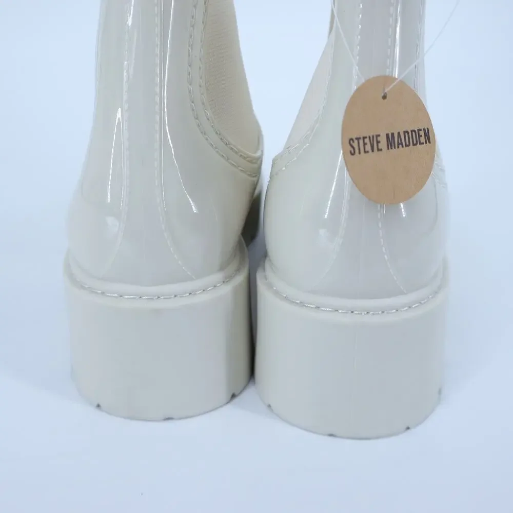 STEVE MADDEN Sahara Rain Boot Bone White Platform Pull On Waterproof Women's 9